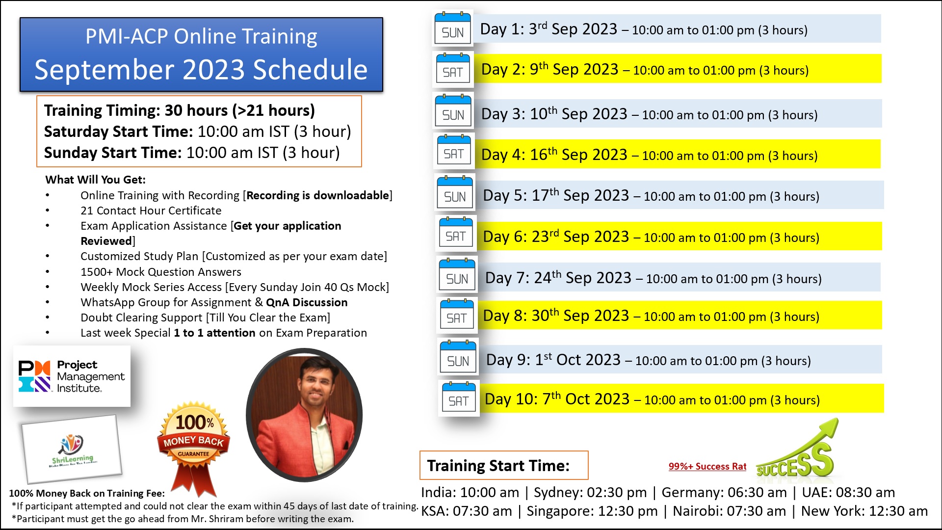 PMI-ACP September 2023 Schedule